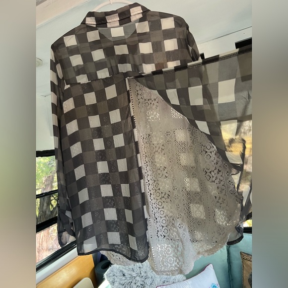 Charming Charlie’s Sheer and Lace Flannel Blouse (size: medium/large) - Picture 3 of 6